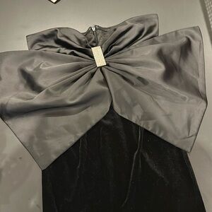 Black Velvet Satin Bow Rhinestone Mini Dress